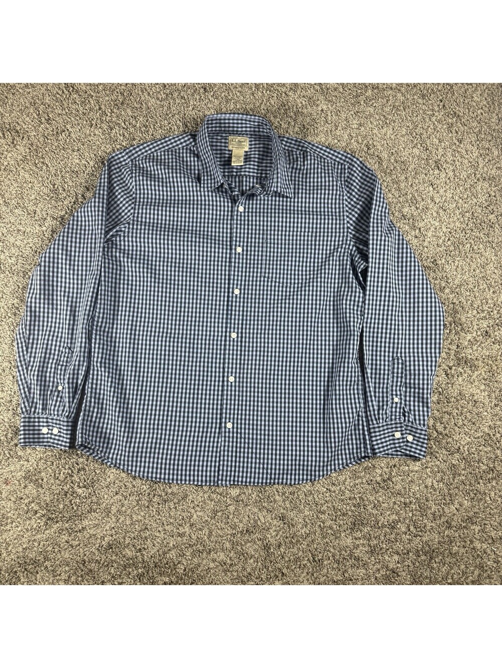 LL Bean Shirt Mens Large Button Down Long Sleeve Cotton Blender Blue Paintings